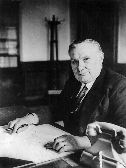 Ernest Bevin at a desk, undated wartime portrait