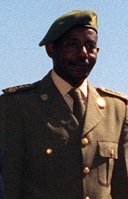 Sebhat Ephrem, Eritrean Minister of Defence, at a welcoming ceremony in December 2002