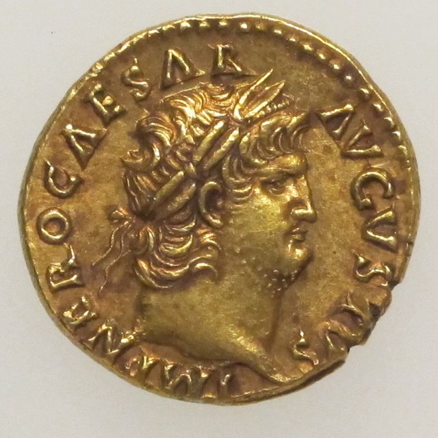 Gold aureus of Nero, radiate head right, legend IMP NERO CAESAR AVGVSTVS