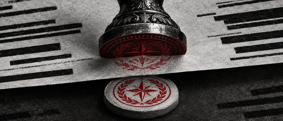 Illustration: a strong ornate seal pressing its emblem through paper onto a plain blank seal beneath it.