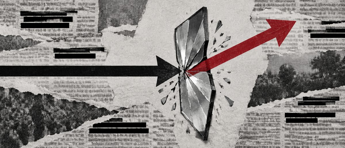 Illustration: two redacted documents pointing accusing arrows at each other, each deflecting attention from itself onto the other.