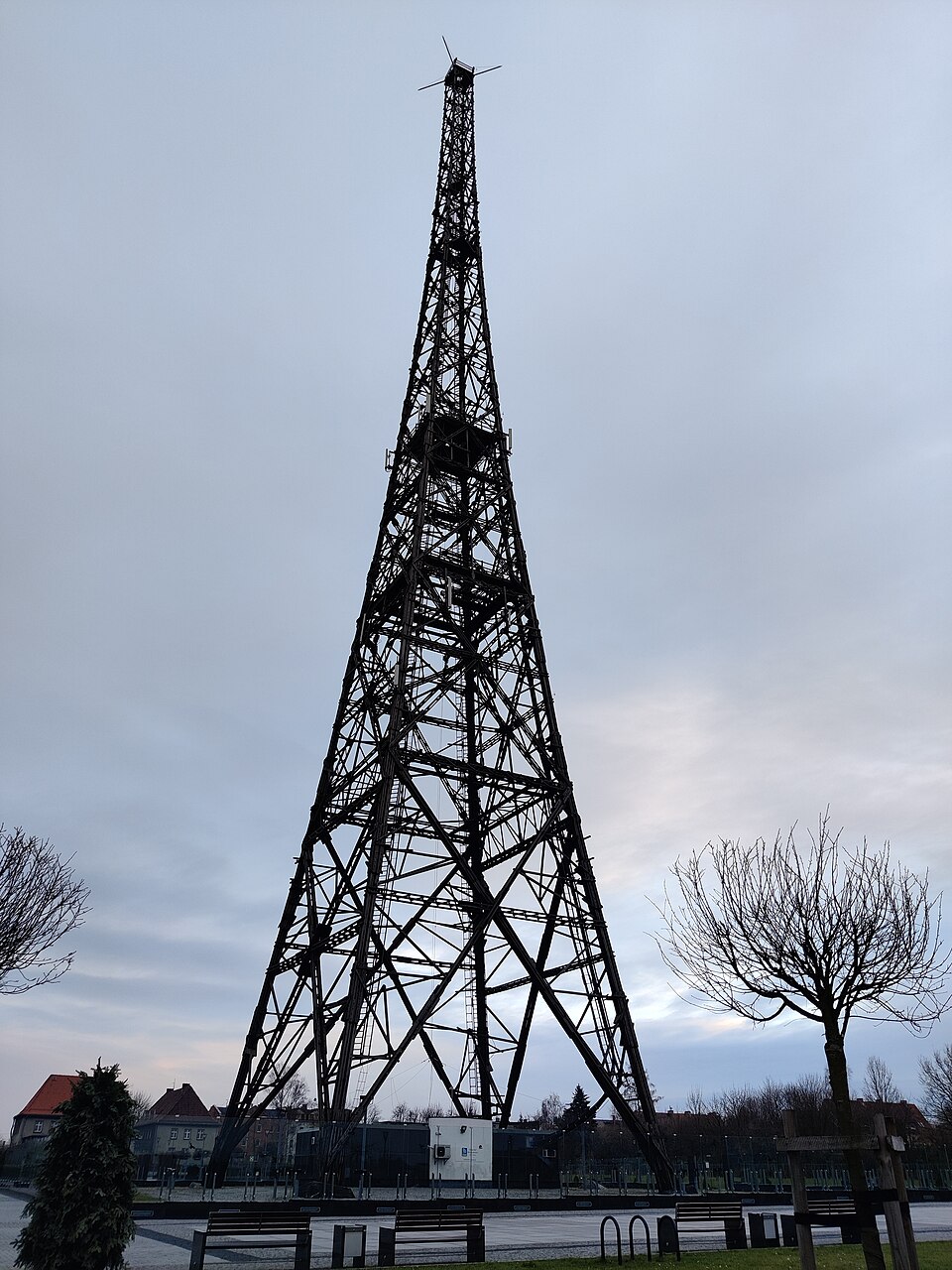 Wooden radio transmission tower at the former Gleiwitz station, Gliwice, Poland