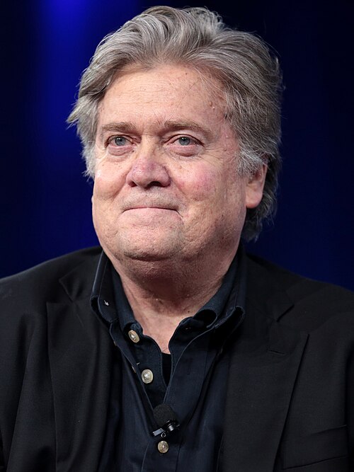 Portrait of Steve Bannon speaking at CPAC, 2017