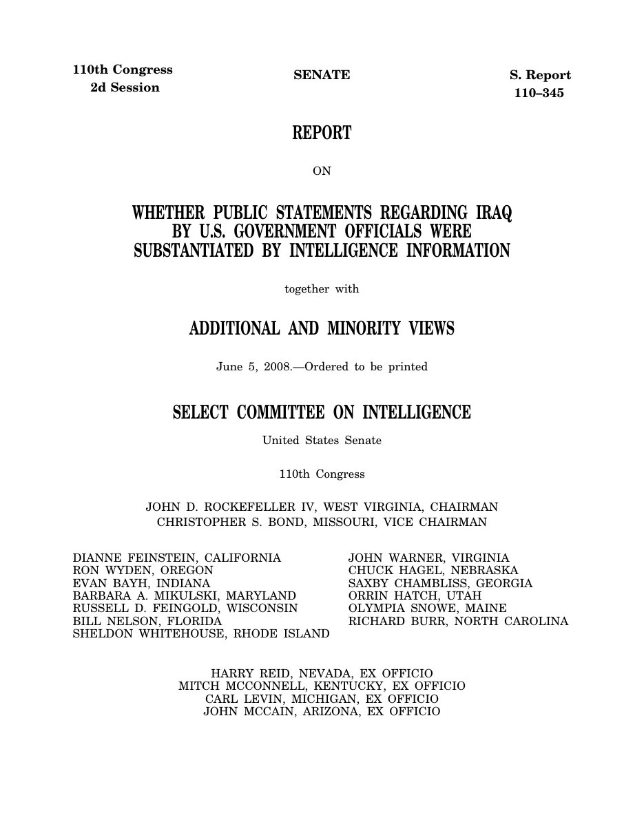 Title page of Senate report 110-345, 2008