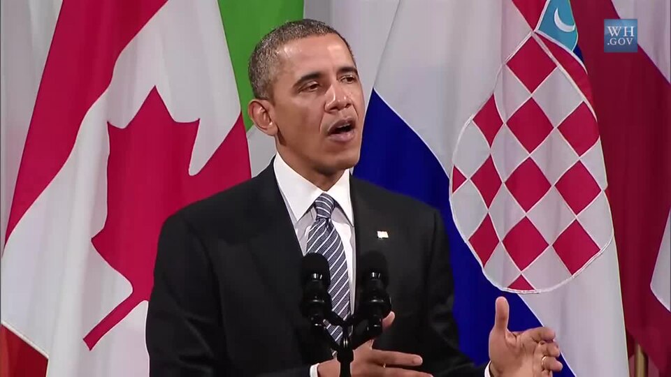 President Obama speaking at the Palais des Beaux-Arts, Brussels, 26 March 2014