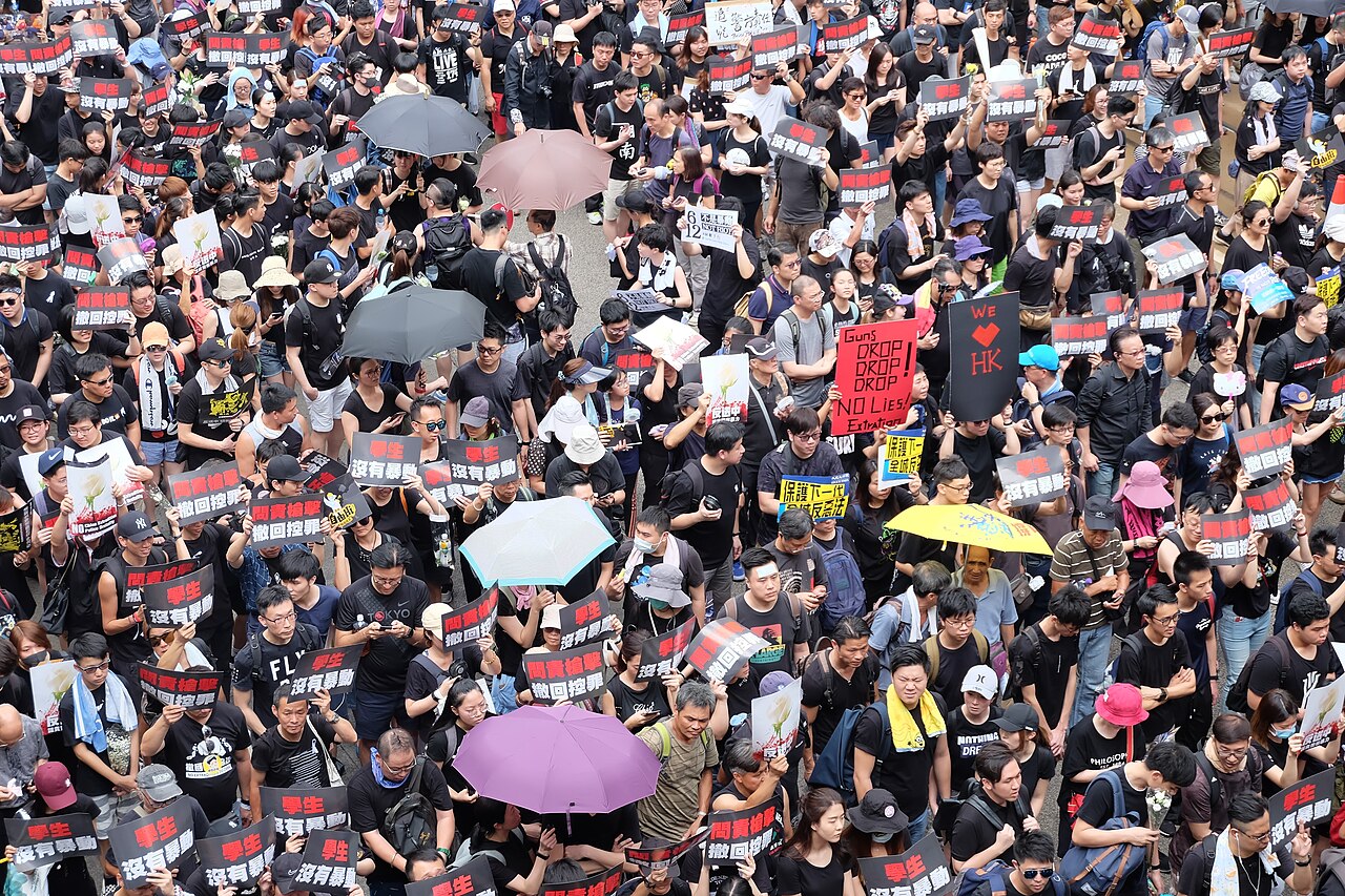 Marchers in Hong Kong on 16 June 2019 during protests against the extradition bill